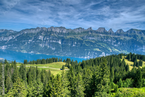 Alpine landscape with the Churfirsten mountain range. Canton St. Gallen, Switzerland photo