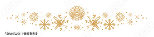 Christmas banner. Snowflake border isolated on white background. Background seamless pattern for invitation, gritting card. Vector illustration  photo