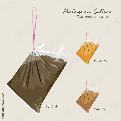 Vector of Ikat Tepi edition. Malaysian famous drinks with plastic container