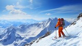 Thrilling downhill skiing experience in breathtaking alpine landscape with blue sky backdrop