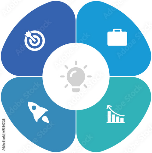 Template for cycle diagram, graph 4 options, parts, steps. Business concept with data processes.