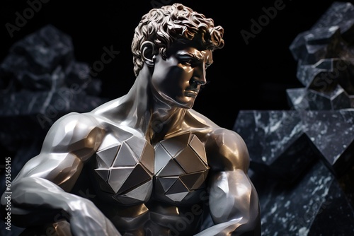 A beautiful ancient diamond stone greek, roman stoic male statue, sculpture on a diamond backdrop. Great for philosophy quotes. © Merilno