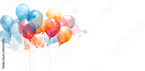 Party, birthday celebration concept. Colorful balloons watercolor illustration.  photo