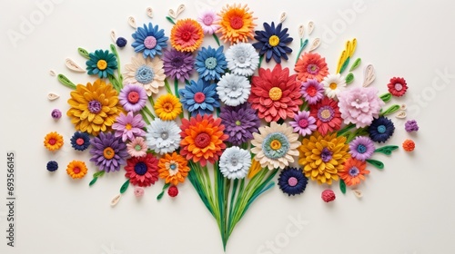 colorful bouquet of flowers set against a pure white canvas.