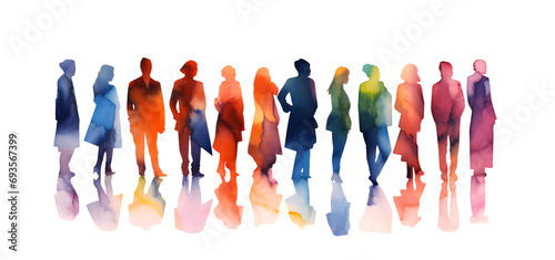 Watercolor multicolored silhouettes of people on a white background 