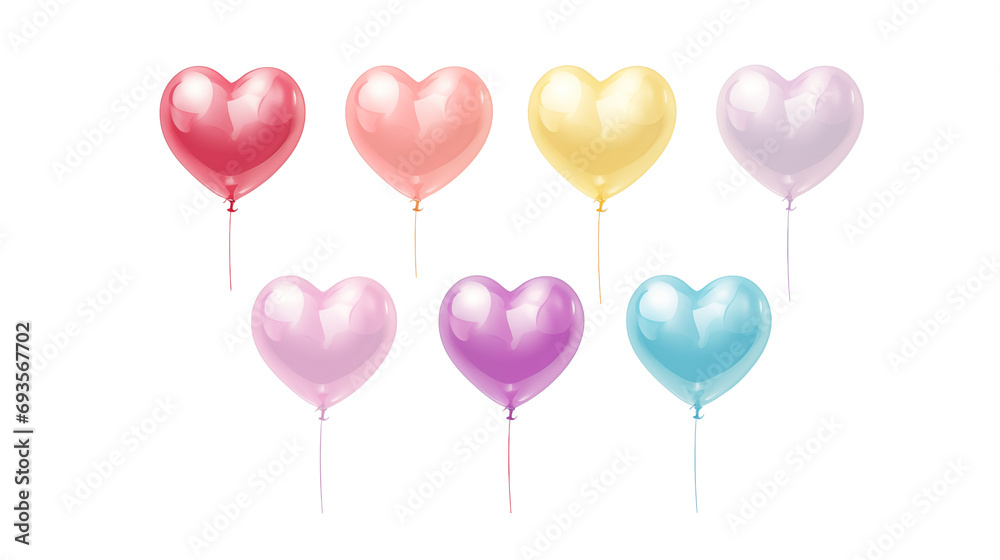 heart shaped balloons isolated on transparent background, generative AI.