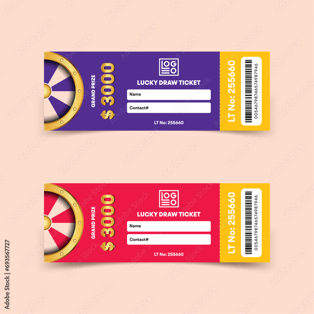 Lucky Draw Ticket and golden text in Red and Purple Colors Lucky Draw Ticket and golden text in Red and Purple Colors