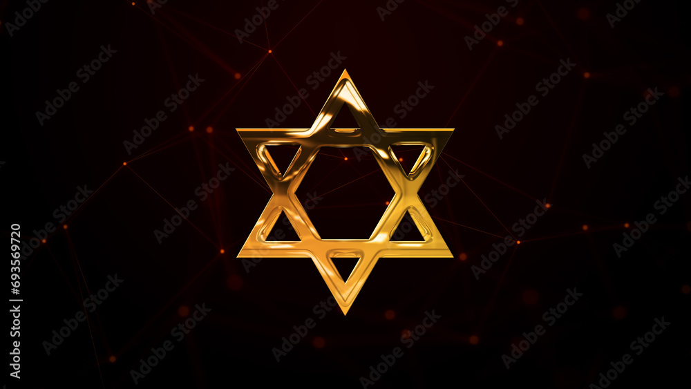 Luxury Digital Shiny Golden Glossy Metal Texture Star Of David Judaism Symbol On Connected Lines Dots Dark Red Background Luxury Digital Shiny Golden Glossy Metal Texture Star Of David Judaism Symbol On Connected Lines Dots Dark Red Background