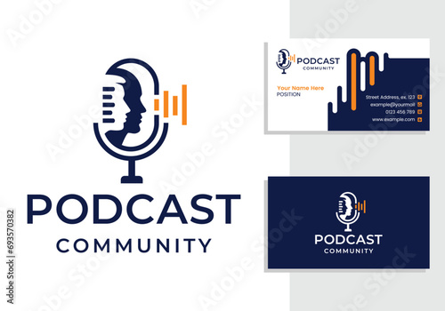 Podcast talk record sign logo and business card design template