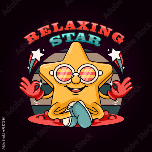 Cute star characters meditating in space. Suitable for logos, mascots, t-shirts, stickers and posters
