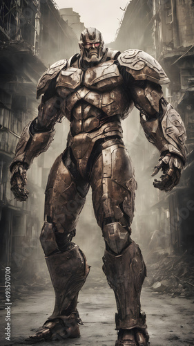 Fantasy Mighty Spartan Warrior A Gladiator Armor titan Exhibiting Strength photo