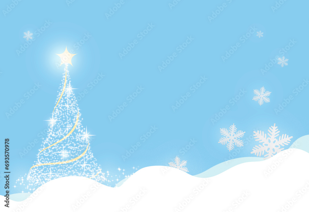 Blue Christmas background with snowflakes and Christmas tree Blue Christmas background with snowflakes and Christmas tree