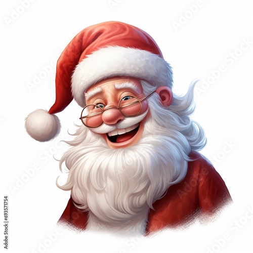 Babbo Natale, allegro e sorridente, sfondo bianco, grafica cartoon