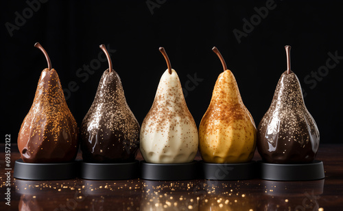 A plate with pears covered in chocolate and nut 1_12
