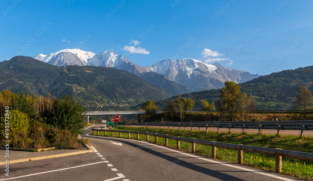 Mont Blanc from a motorway rest area, Haute Savoie, France Mont Blanc from a motorway rest area, Haute Savoie, France