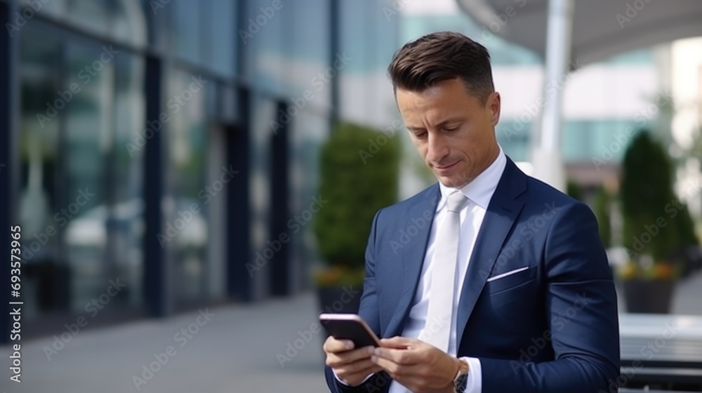 Businessman using smart mobile phone outdoors Businessman using smart mobile phone outdoors