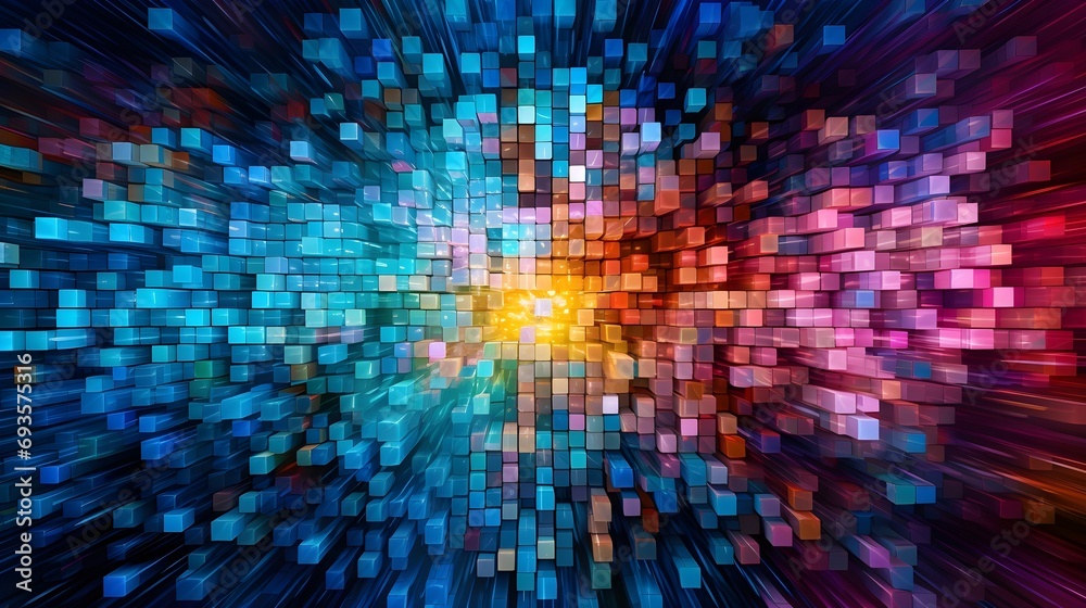 A mosaic of dynamic squares in contrasting colors come together A mosaic of dynamic squares in contrasting colors come together