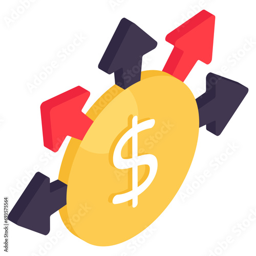Conceptual isometric design icon of money direction 