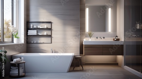 modern bathroom inspired by Nordic design. AI generated