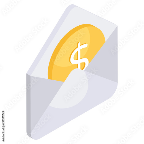 Money envelope icon in isometric design