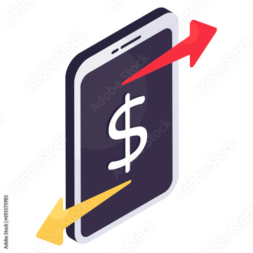 Dollar inside smartphone, icon of mobile money transfer  photo