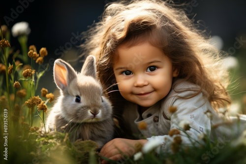 Happy child celebrates Easter. Background with selective focus and copy space © top images