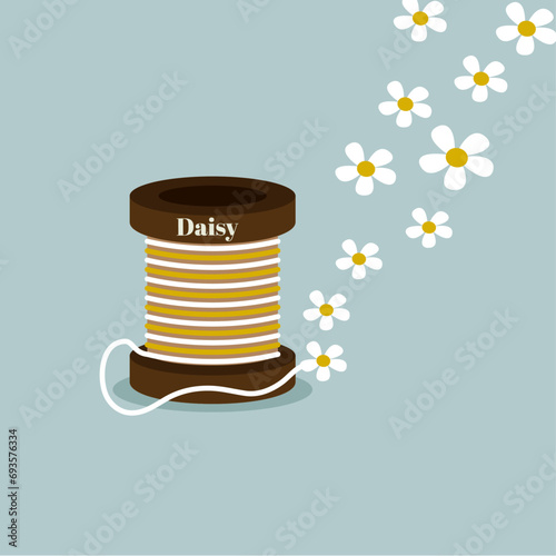 Flat Design Illustration with Thread and  Daisy