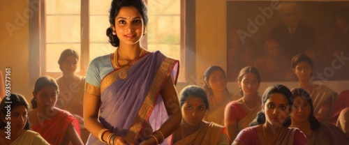 East Indian Woman Teacher Job Profession Good Looking Background Generative AI