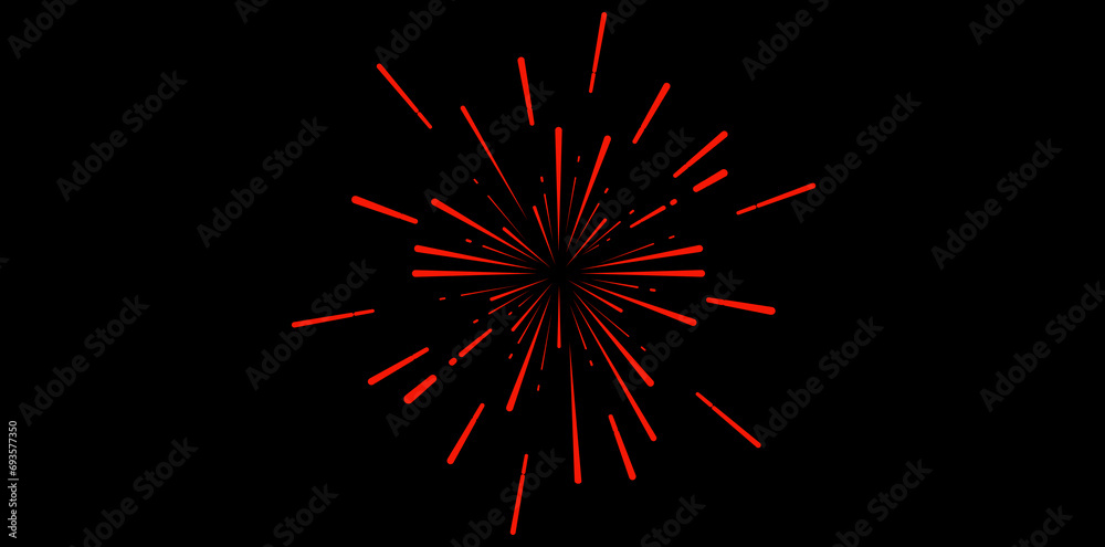 Red Fireworks On Black Background, Burst Contour Doodle Design Vector Illustration. Red Fireworks On Black Background, Burst Contour Doodle Design Vector Illustration.