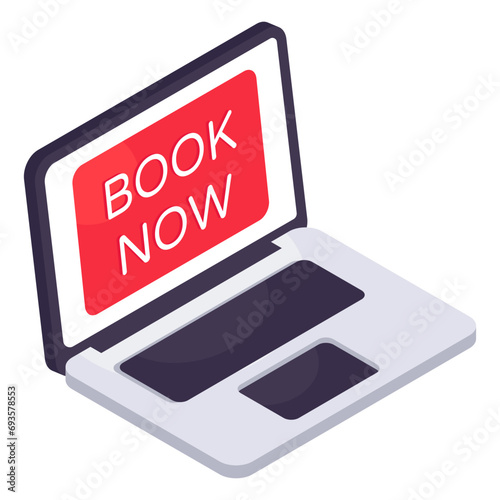 Conceptual isometric design icon book now, 