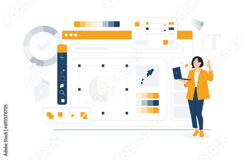 Graphic designer with creative inspiration at work space concept illustration