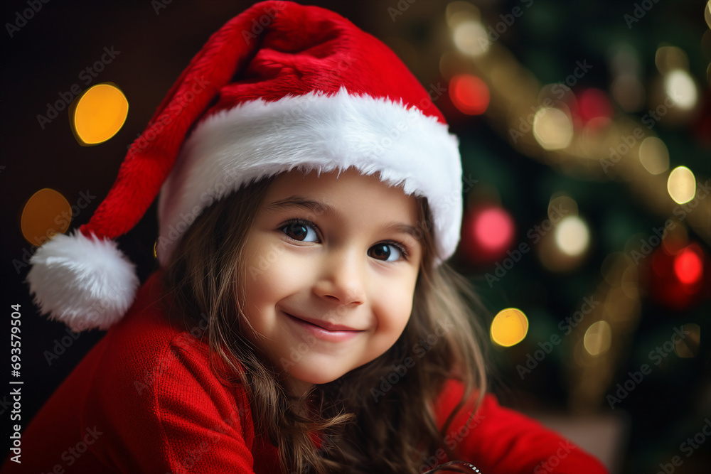 AI generated portrait of cute child on xmas festive event with fairy lights AI generated portrait of cute child on xmas festive event with fairy lights