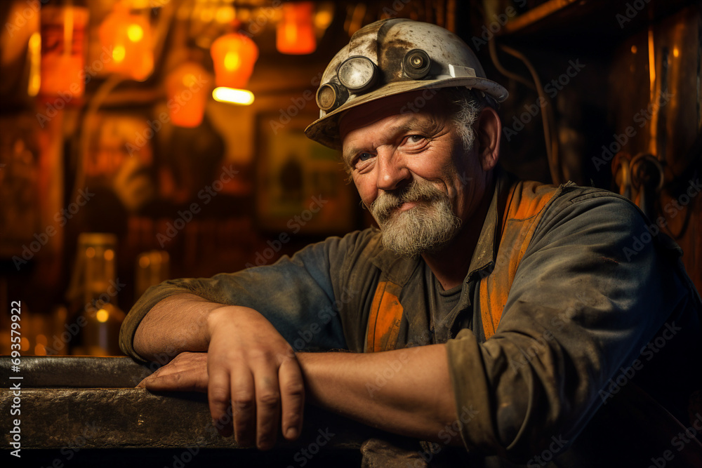 Obraz premium Coal miners wearing protective helmets work diligently deep extracting vital energy resources generative AI