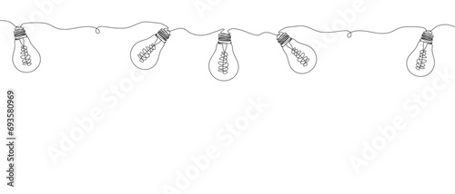 Light bulb, lamp, concept of light, ideas, holidays, celebrations.Style One continuous line drawing. Symbol, banner, background, logo, for printing. Vector
