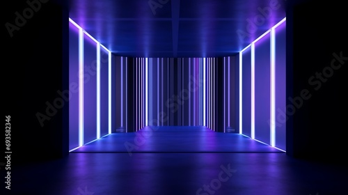 universal abstract futuristic background with built-in blue and purple neon lighting for product presentation