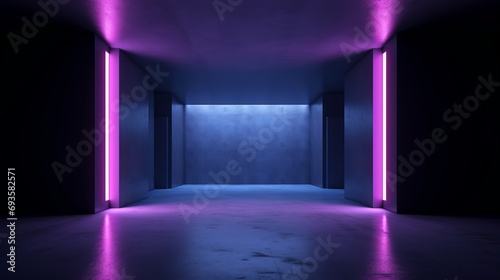 universal abstract futuristic background with built-in blue and purple neon lighting for product presentation