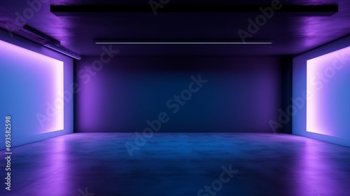 universal abstract futuristic background with built-in blue and purple neon lighting for product presentation