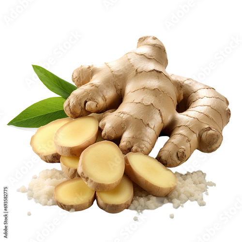 Gingers and powder of ginger isolated on white background photo