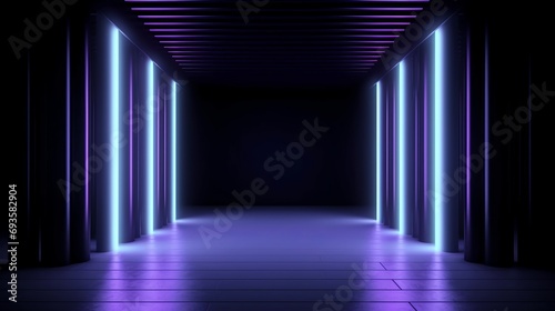 universal abstract futuristic background with built-in blue and purple neon lighting for product presentation