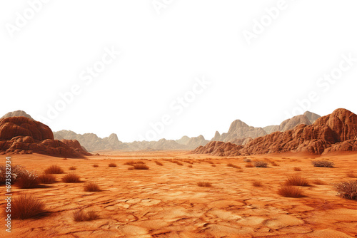 Wadi rum desert country cut out, isolated on white background photo