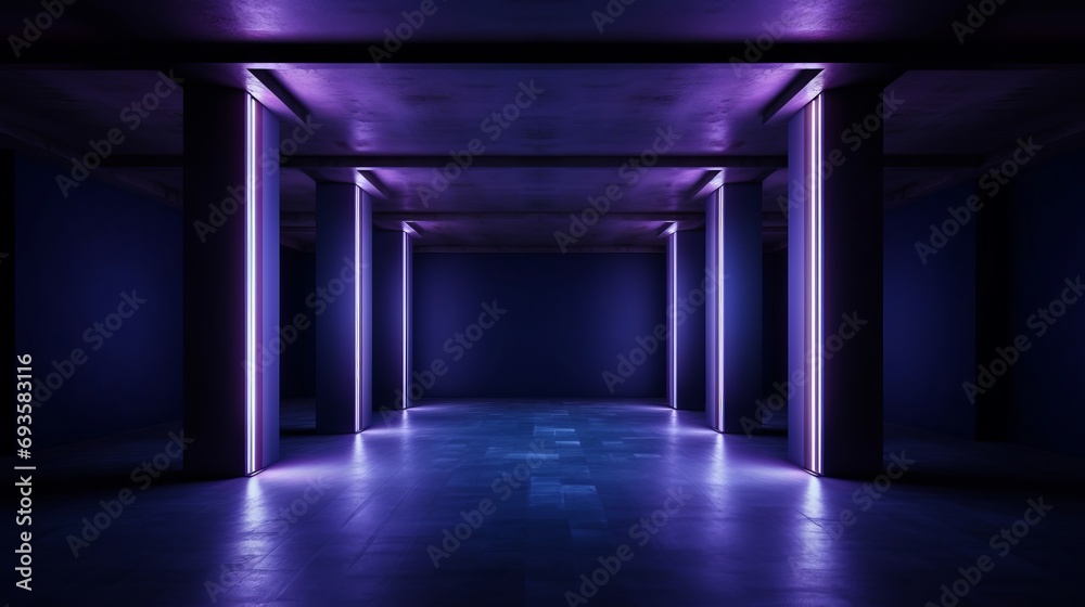 universal abstract futuristic background with built-in blue and purple neon lighting for product presentation