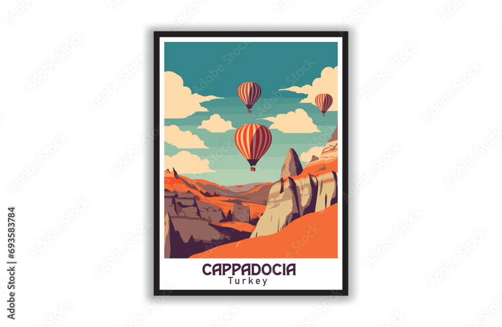 Fototapeta premium Cappadocia, Turkey. Vintage Travel Posters. Vector illustration, art. Famous Tourist Destinations Posters Art Prints Wall Art and Print Set Abstract Travel for Hikers Campers Living Room Decor