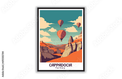 Cappadocia, Turkey. Vintage Travel Posters. Vector illustration, art. Famous Tourist Destinations Posters Art Prints Wall Art and Print Set Abstract Travel for Hikers Campers Living Room Decor