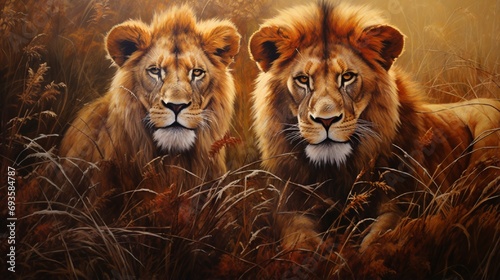 photograph of lions in grass.