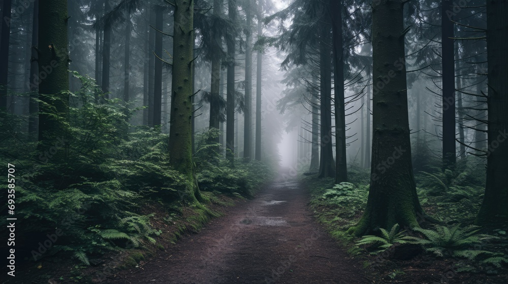 Misty Forest Path for Nature-Themed Design and Relaxation Imagery