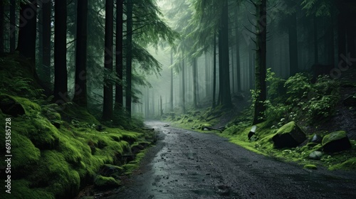 Misty Forest Path for Nature-Themed Backgrounds and Wallpapers