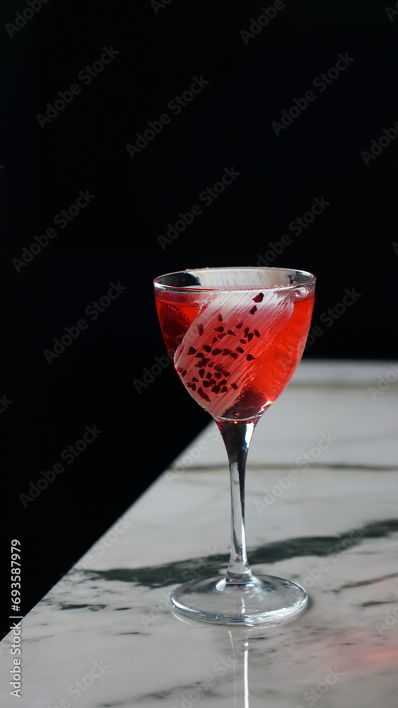 Red pink cocktail with white chocolate