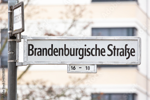 Straßenschild Brandenburgische Straße in Berlin Wilmersdorf photo