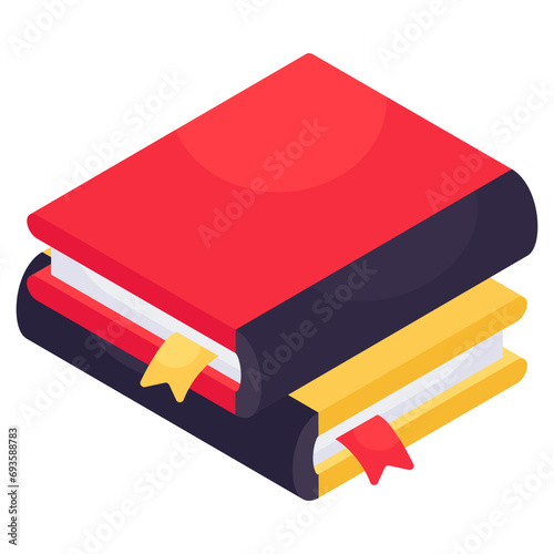 A isometric design icon of close books