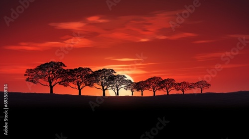 As daylight fades, the trees become a silhouette against the radiant colors of a beautiful spring sunset.